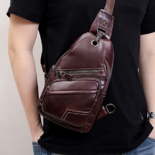 Ægte Læder Til Mænd Med Stor Kapacitet Udendørs Afslappet Brysttaske Cabriolet Skulderrem Multi-pocket Skuldertaske Crossbody Taske
