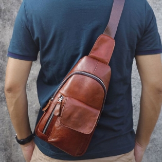 Mænd Ægte Læder Blød Vandtæt Brysttaske Udendørs Sport Retro Crossbody Tasker Med Stor Kapacitet Skuldertaske