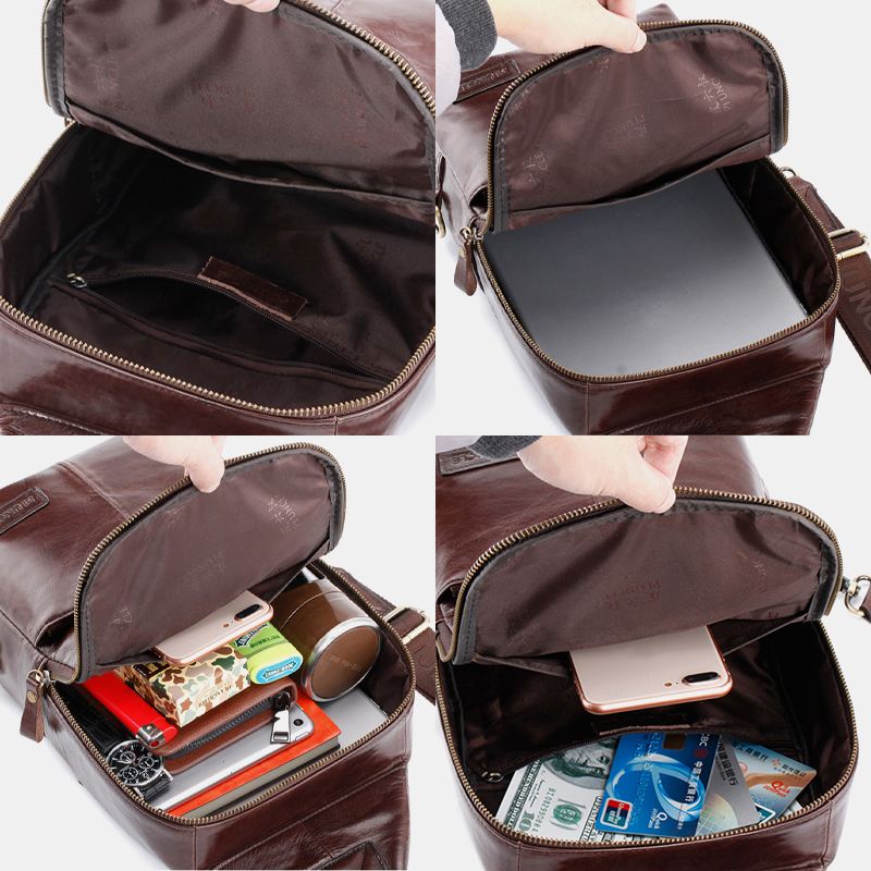 Mænd Ægte Læder Casual Solid Business Crossbody-taske Skuldertaske Brysttaske