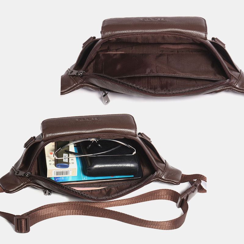 Mænd Ægte Læder Ensfarvet Multi-carry Crossbody-taske Brysttaske Bæltetaske Taljetaske