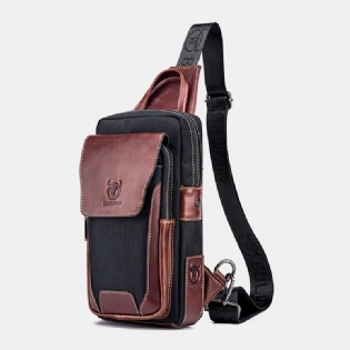 Mænd Ægte Læder Kohud Kontrast Farve Retro Mode Chets Bag Crossbody Taske