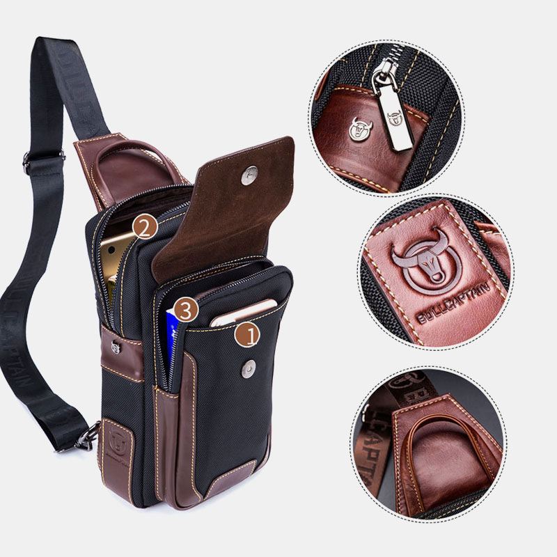 Mænd Ægte Læder Kohud Kontrast Farve Retro Mode Chets Bag Crossbody Taske