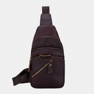 Mænd Ægte Læder Multi-layers Letvægts Crossbody Bag Brysttaske Sling Bag