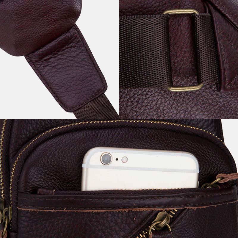 Mænd Ægte Læder Multi-layers Letvægts Crossbody Bag Brysttaske Sling Bag