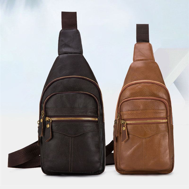 Mænd Ægte Læder Multi-layers Vandtæt Casual Crossbody Bag Brysttaske Sling Bag