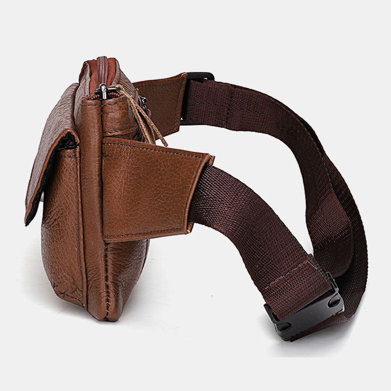 Mænd Ægte Læder Multi-lomme Anti-tyveri Multifunktionel Crossbody Taske Brysttaske Slynge Taske