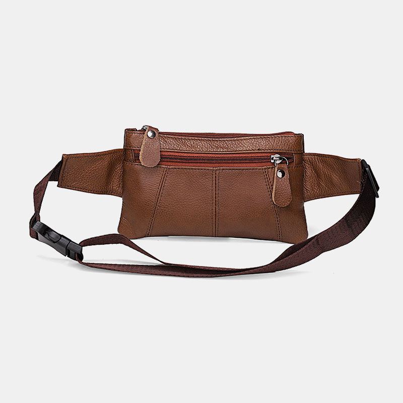 Mænd Ægte Læder Multi-lomme Anti-tyveri Multifunktionel Crossbody Taske Brysttaske Slynge Taske