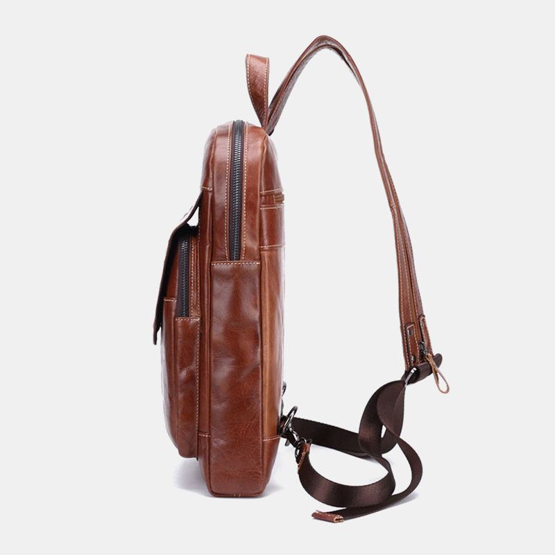 Mænd Ægte Læder Multi-lomme Krokodille Mønster Brysttaske Multifunktion Anti-tyveri Crossbody Skuldertaske