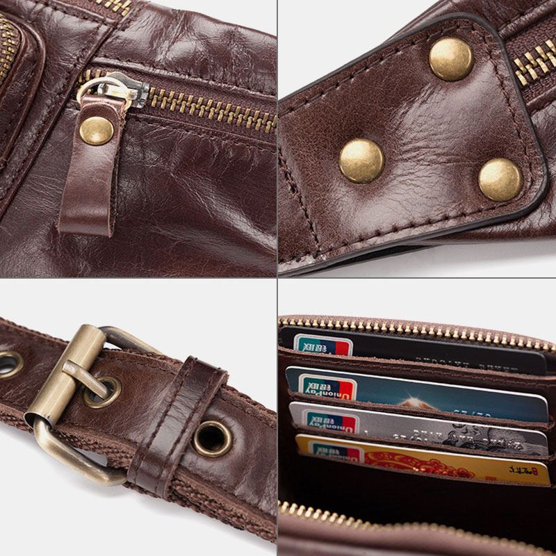 Mænd Ægte Læder Retro Sport Udendørs Multi-bære Brysttaske Slyngetaske Crossbody Taske Taljetaske