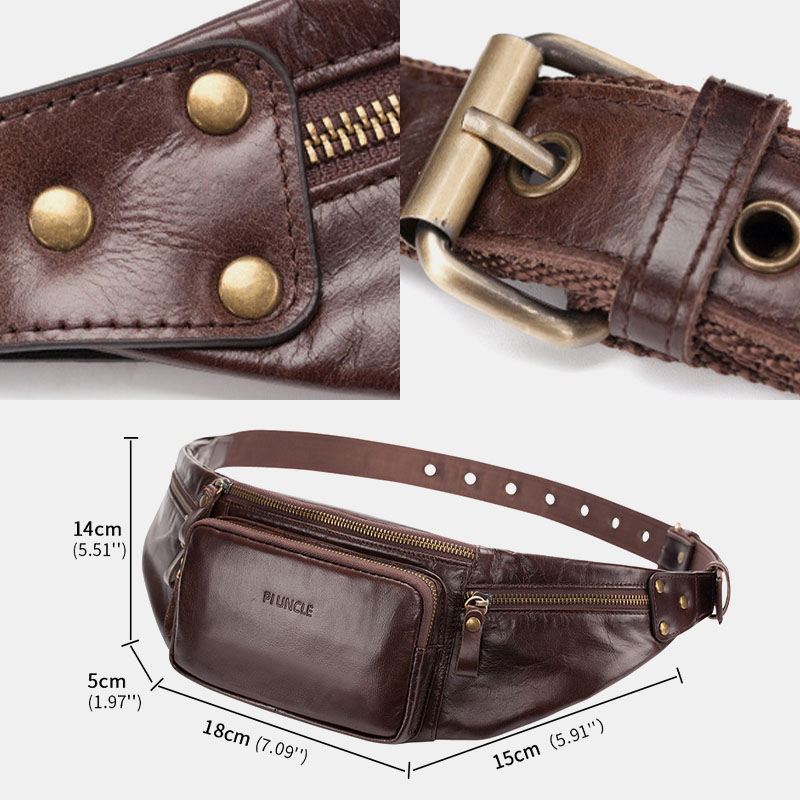 Mænd Ægte Læder Retro Sport Udendørs Multi-bære Brysttaske Slyngetaske Crossbody Taske Taljetaske