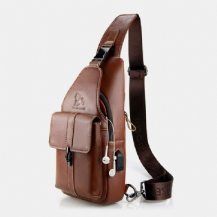 Mænd Ægte Læder Usb-opladning Retro Casual Koskind Brysttaske Sling Bag Crossbody-taske