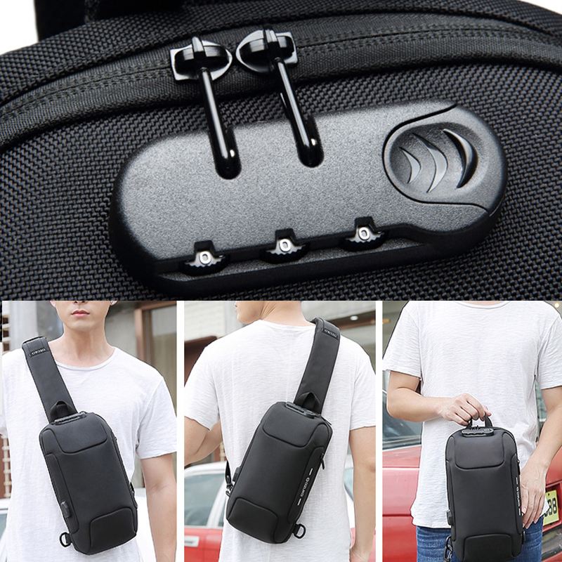 Mænd Anti-theft Usb Opladning Multi-layers Vandtæt Crossbody Bag Bryst Bag Sling Bag
