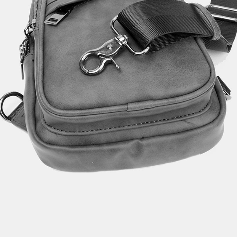 Mænd Ensfarvet Hovedtelefon Huldesign Multi-pocket Brysttaske Casual Udendørs Pu Blødt Læder Slidfast Crossbody Tasker Skuldertaske