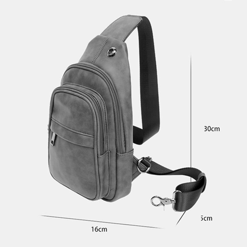 Mænd Ensfarvet Hovedtelefon Huldesign Multi-pocket Brysttaske Casual Udendørs Pu Blødt Læder Slidfast Crossbody Tasker Skuldertaske