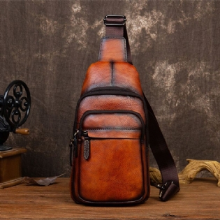 Mænd First Layer Kohud Multi-pocket Anti-theft Brysttaske Messenger Bag Crossbody Skuldertasker