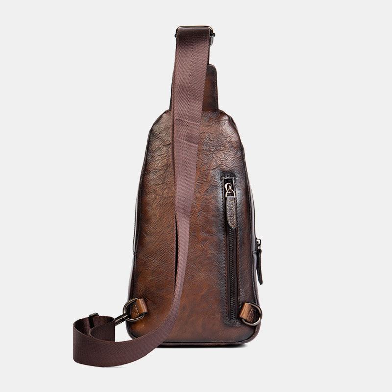 Mænd First Layer Kohud Multi-pocket Anti-theft Brysttaske Messenger Bag Crossbody Skuldertasker