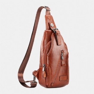 Mænd Første Lag Okselæder Stor Kapacitet Ryg Tyverisikring Lynlås Lomme Brysttaske Crossbody Skuldertaske