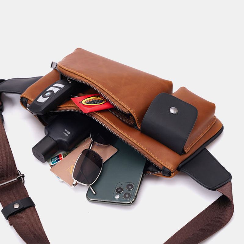 Mænd Imiteret Læder Retro Business Casual Multi-carry Taljetaske Brysttaske Sling Bag