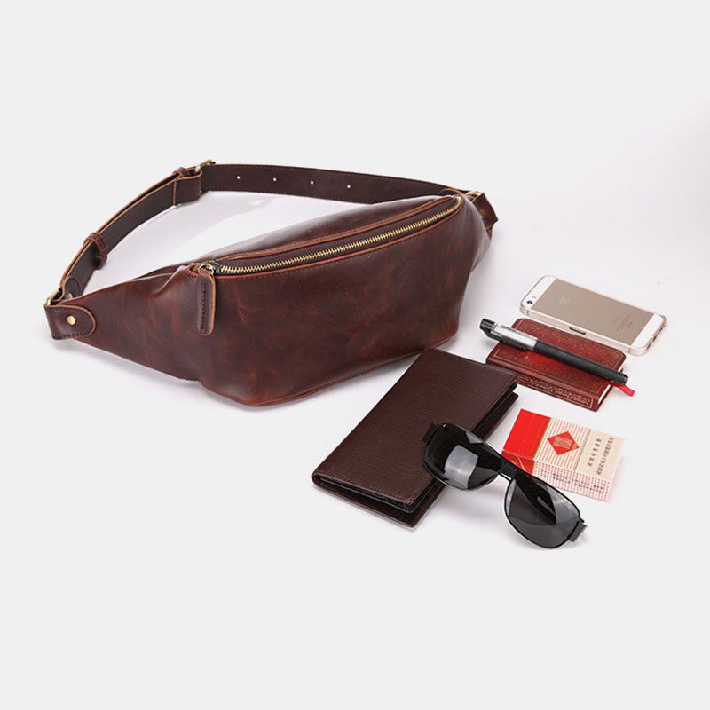 Mænd Imiteret Læder Retro Sport Multi-carry Taljetaske Sling Bag Brysttaske