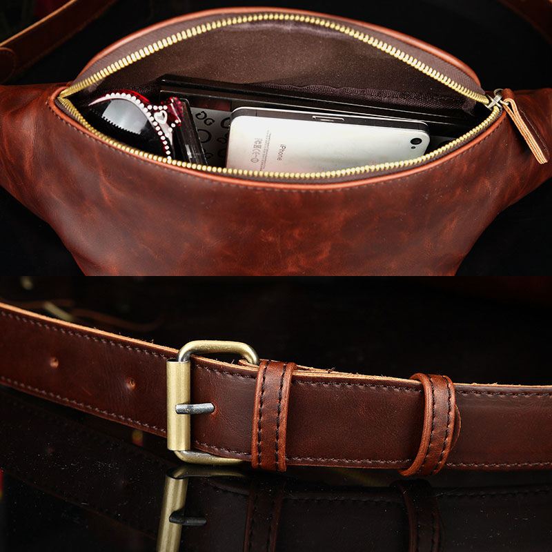Mænd Imiteret Læder Retro Sport Multi-carry Taljetaske Sling Bag Brysttaske