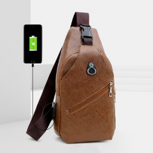Mænd Imiteret Læder Usb-opladningsøretelefon Rejse Retro Business Brysttaske Crossbody-taske