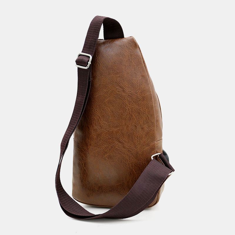 Mænd Imiteret Læder Usb-opladningsøretelefon Rejse Retro Business Brysttaske Crossbody-taske