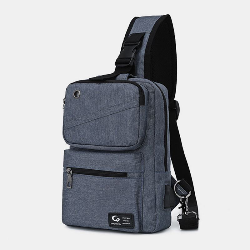 Mænd Med Stor Kapacitet Usb-opladebart Hul Til Hovedtelefoner Vandtætte Brysttasker Skuldertaske Crossbody-tasker
