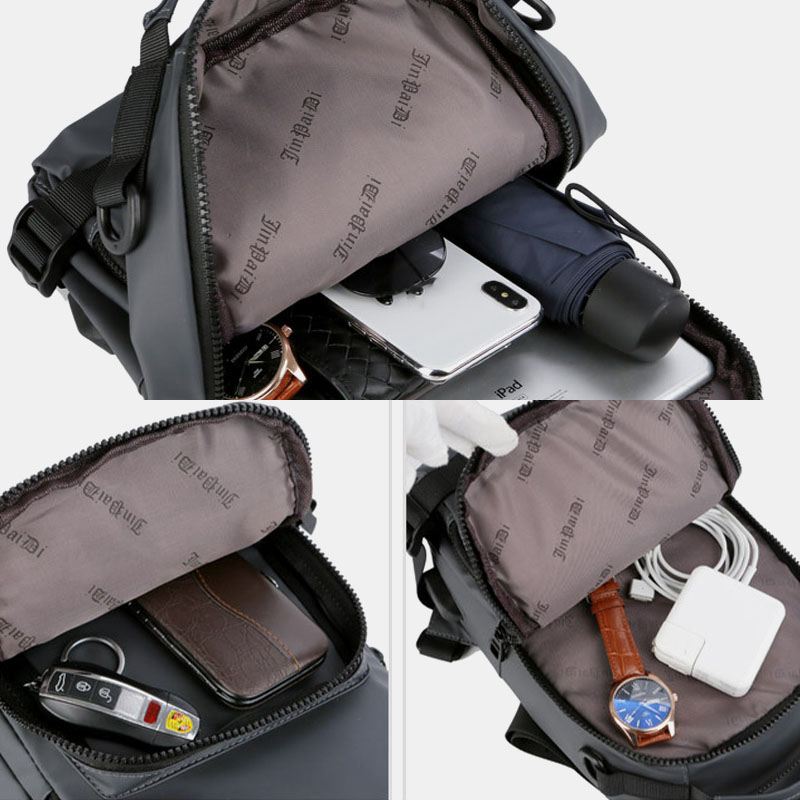 Mænd Multi-layers Space Business Solid Skuldertaske Crossbody Bag Brysttaske Med Usb-opladning