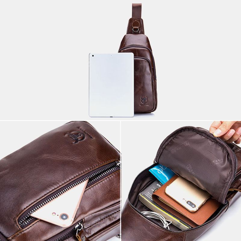 Mænd Multi-lomme Kohud Brysttaske Casual Sports Multifunktionel Crossbody Taske Med Stor Kapacitet Skuldertaske