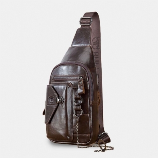 Mænd Multi-pocket Blødt Læder Brysttaske Vintage Mobiltelefon Holder Kæde Crossbody Skuldertaske