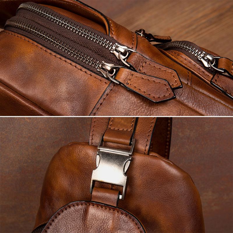 Mænd Multifunktion Rub Farve Slidfast Brysttaske Vintage Pu-læder Crossbody-tasker Med Stor Kapacitet