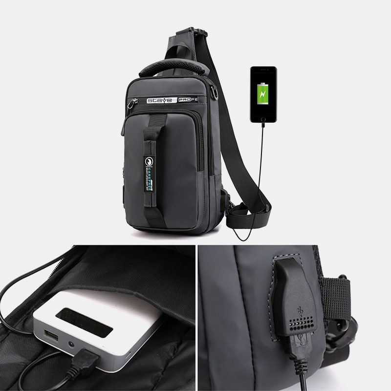 Mænd Nylon Usb Opladning Casual Outdoor Brief Brysttaske Skuldertaske Rygsæk