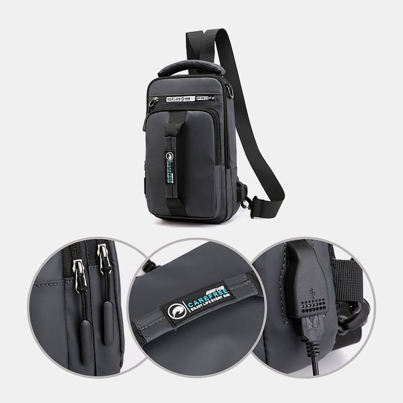 Mænd Nylon Usb Opladning Casual Outdoor Brief Brysttaske Skuldertaske Rygsæk
