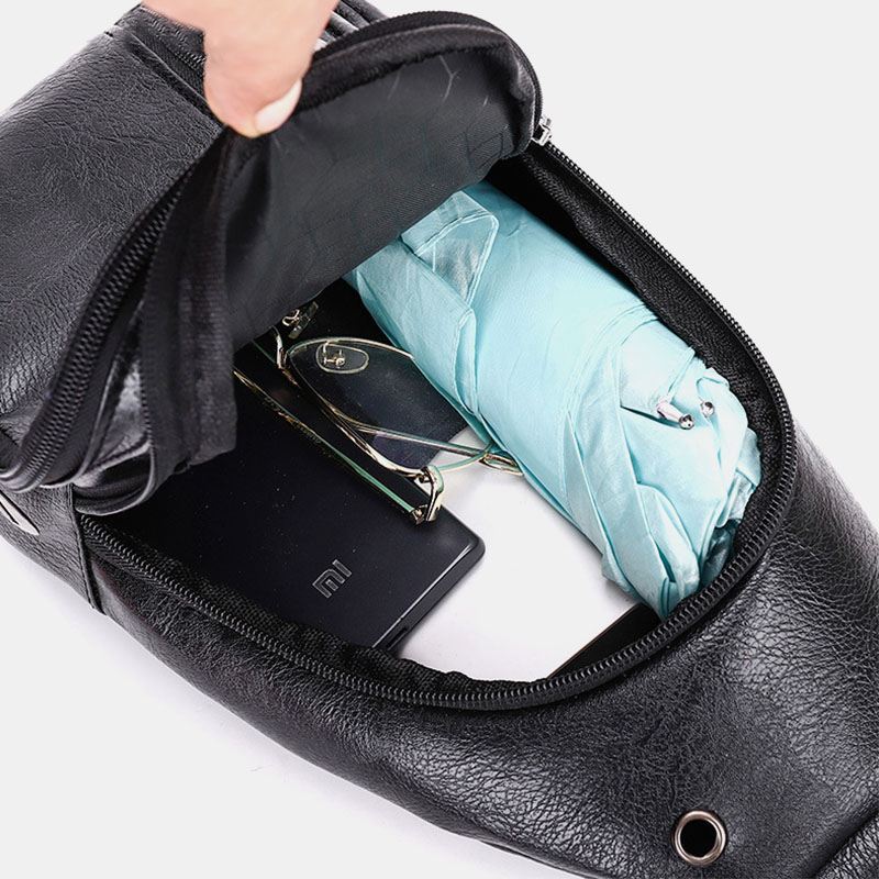 Mænd Øretelefon Hole Business Multi-pocket Crossbody Bag Brysttaske Sling Bag
