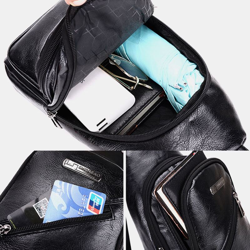 Mænd Øretelefon Hole Business Multi-pocket Crossbody Bag Brysttaske Sling Bag