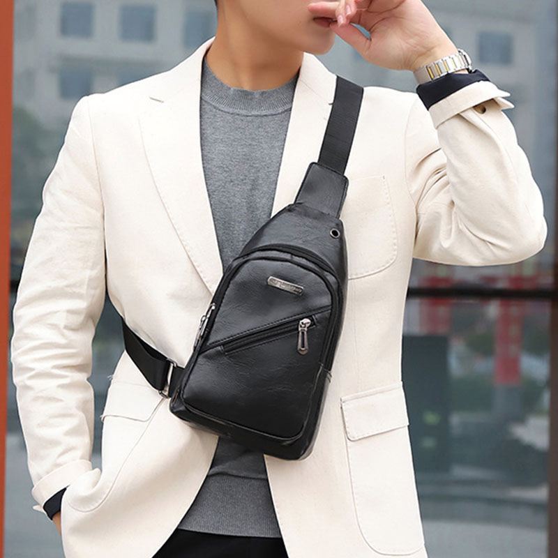 Mænd Øretelefon Hole Business Multi-pocket Crossbody Bag Brysttaske Sling Bag
