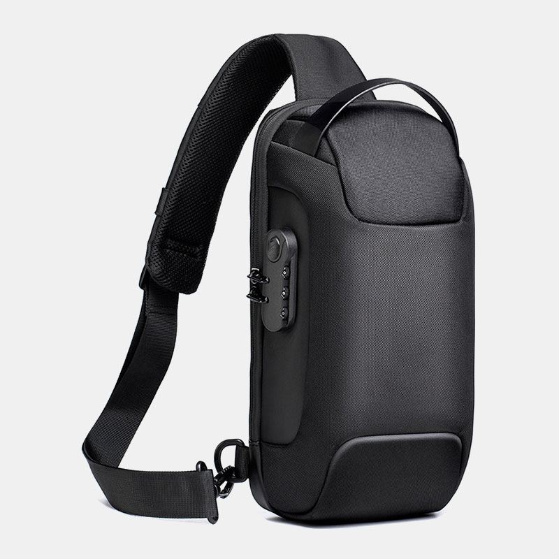 Mænd Oxford Adgangskode Usb Opladning Anti-theft Multi-layers Vandtæt Crossbody Bag Bryst Bag Sling Bag