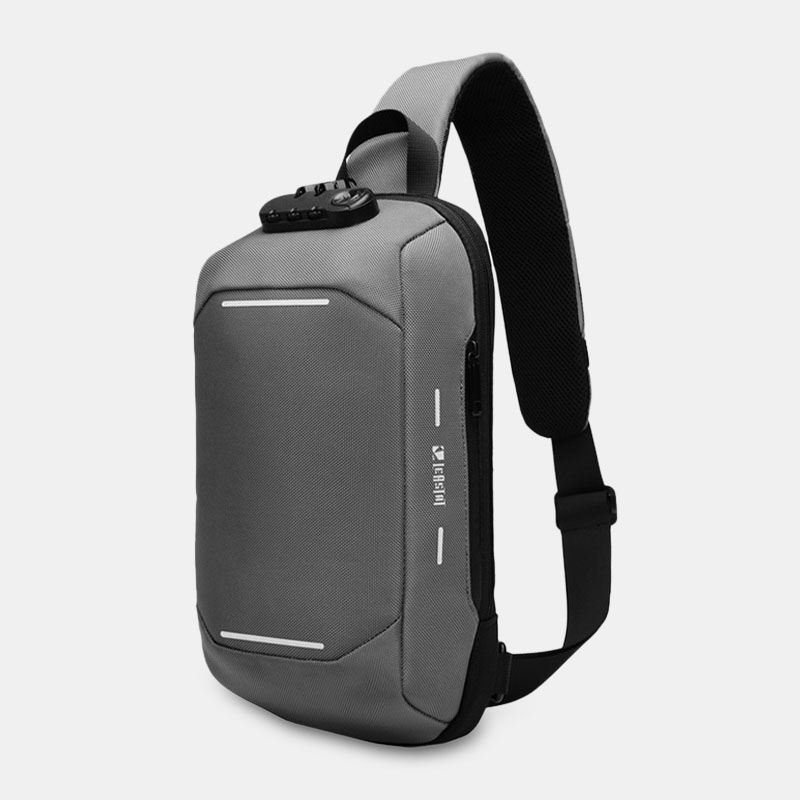 Mænd Oxford Adgangskodelås Anti-tyveri Reflekterende Strip Design Vandtæt Multi-lommer Crossbody Sling Bag Brysttaske