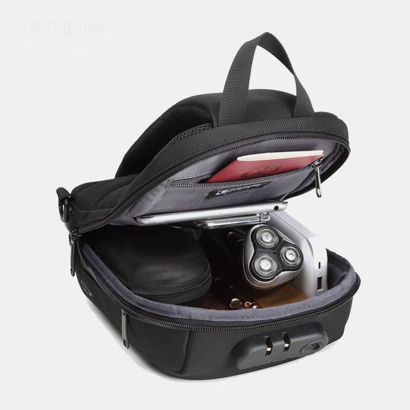 Mænd Oxford Adgangskodelås Anti-tyveri Reflekterende Strip Design Vandtæt Multi-lommer Crossbody Sling Bag Brysttaske