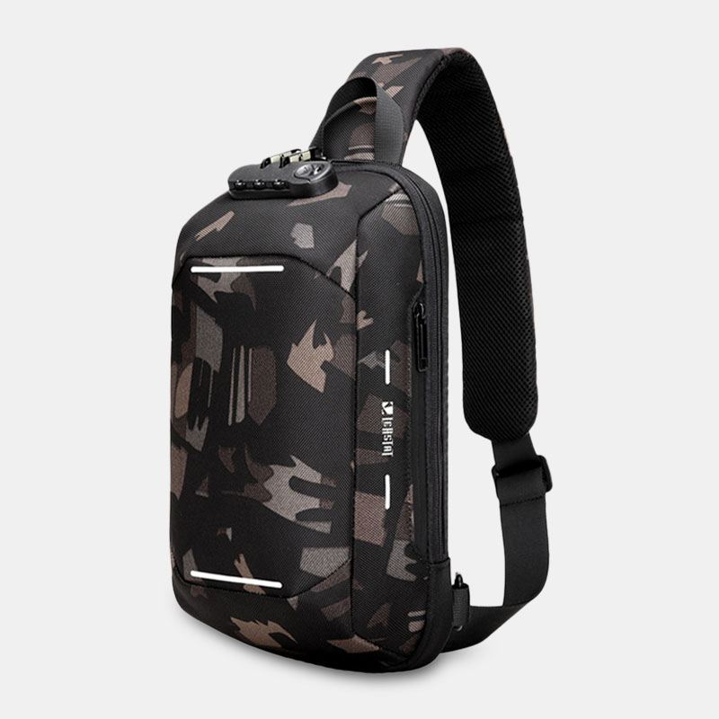 Mænd Oxford Adgangskodelås Anti-tyveri Reflekterende Strip Design Vandtæt Multi-lommer Crossbody Sling Bag Brysttaske