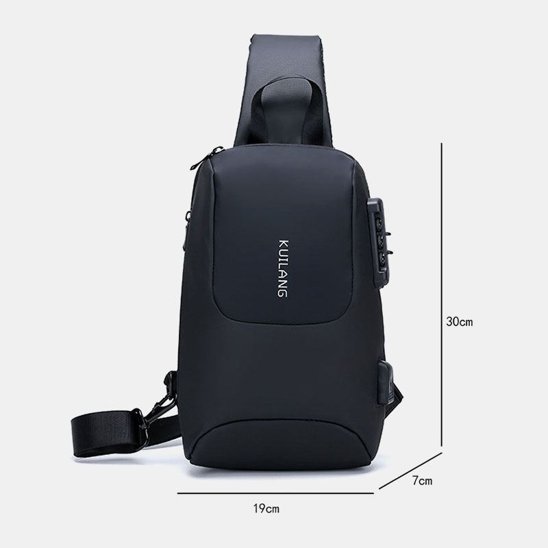 Mænd Oxford Anti-theft Adgangskodelås Stor Kapacitet Brysttaske Rejse Usb Opladning Vandtæt Åndbar Messenger Bag Skuldertaske