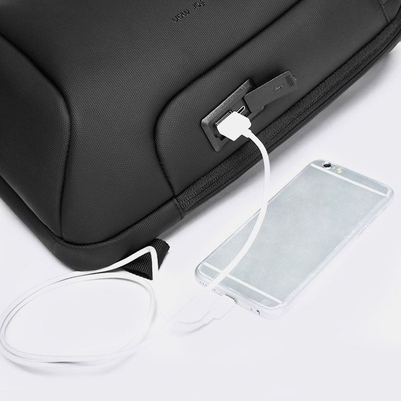Mænd Oxford Cloth Multi-carry Casual Ensfarvet Business Skuldertaske Brysttaske Med Usb-opladning