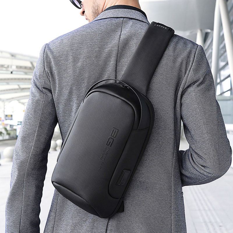 Mænd Oxford Cloth Multi-carry Casual Ensfarvet Business Skuldertaske Brysttaske Med Usb-opladning