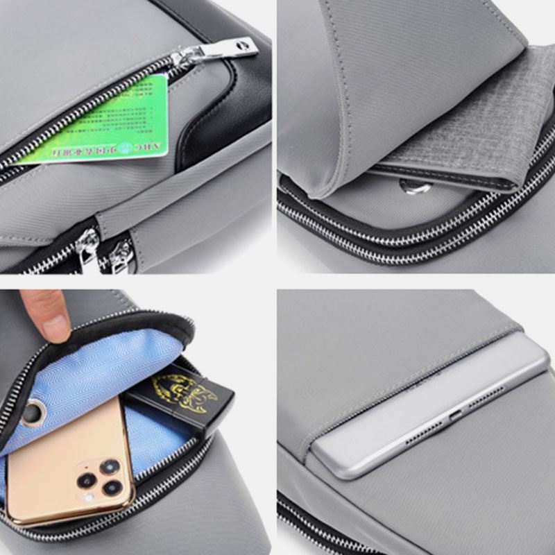 Mænd Oxford Vandtæt Slidstærk Multifunktions Brysttaske Usb-opladning Multi-pocket Crossbody Skuldertaske