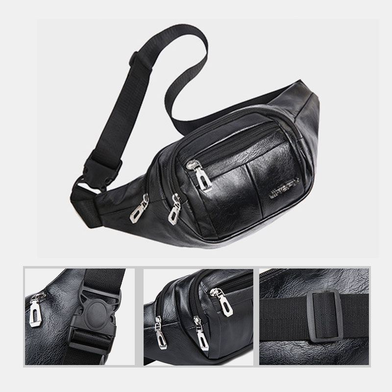 Mænd Pu Læder Anti-tyveri Multifunktionel Multi-lomme 6.5 Tommer Telefontaske Taljetaske Brysttaske Crossbody-tasker