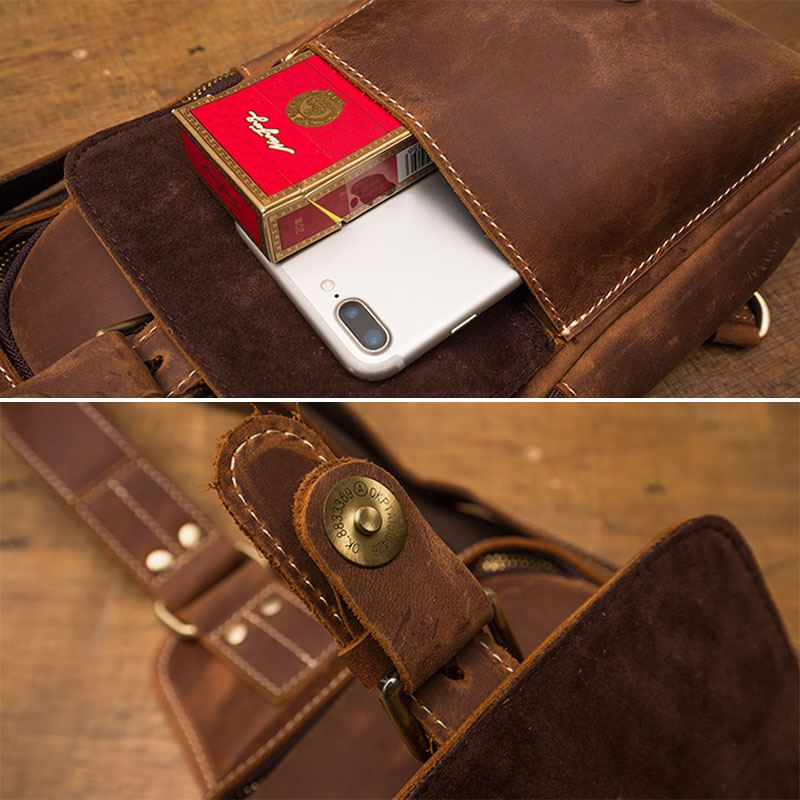 Mænd Pu-læder Brysttaske Med Flere Lommer Retro Med Stor Kapacitet Tyverisikre Crossbody-skuldertasker