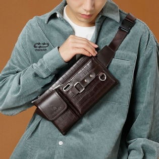 Mænd Pu-læder Multi-pocket Slidbestandig Brysttaske Taljetaske Hovedtelefonhul Design 6.5 Tommer Telefontaske Crossbody-tasker