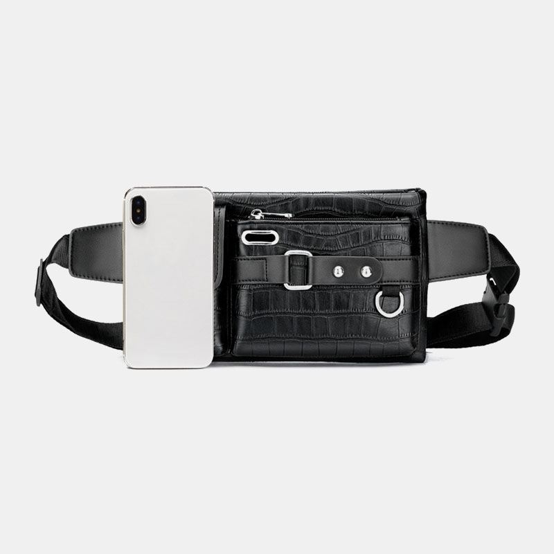 Mænd Pu-læder Multi-pocket Slidbestandig Brysttaske Taljetaske Hovedtelefonhul Design 6.5 Tommer Telefontaske Crossbody-tasker