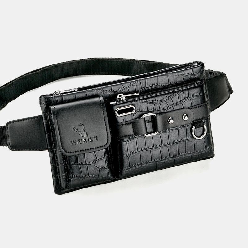 Mænd Pu-læder Multi-pocket Slidbestandig Brysttaske Taljetaske Hovedtelefonhul Design 6.5 Tommer Telefontaske Crossbody-tasker