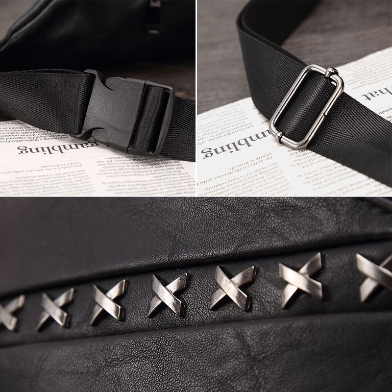 Mænd Pu-læder Multifunktion Anti-tyveri Lomme Taljetaske All-match Nitte Dekorer Vandtæt Brysttaske Crossbody Taske